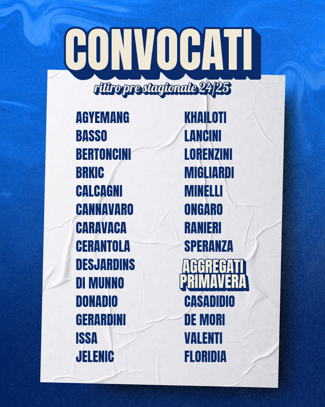 Read more about the article I convocati per il ritiro estivo 2024-25