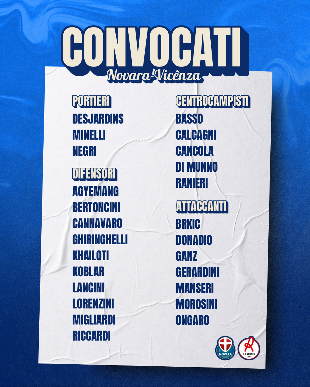 Read more about the article Novara-Vicenza: i convocati azzurri