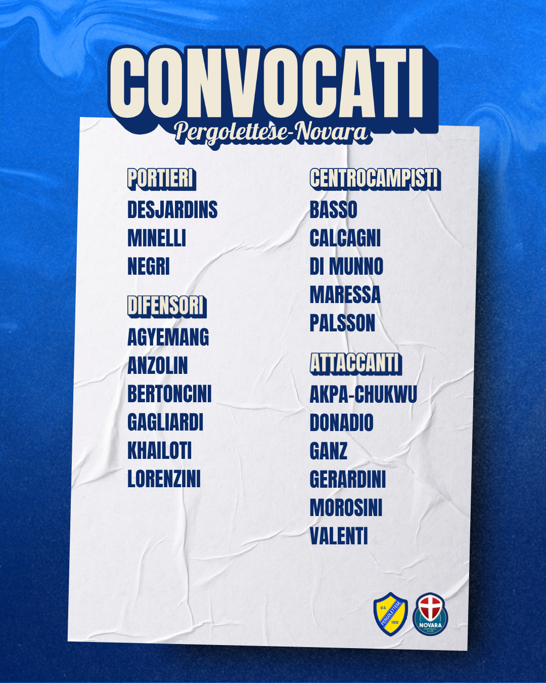 Read more about the article Pergolettese-Novara: i convocati azzurri