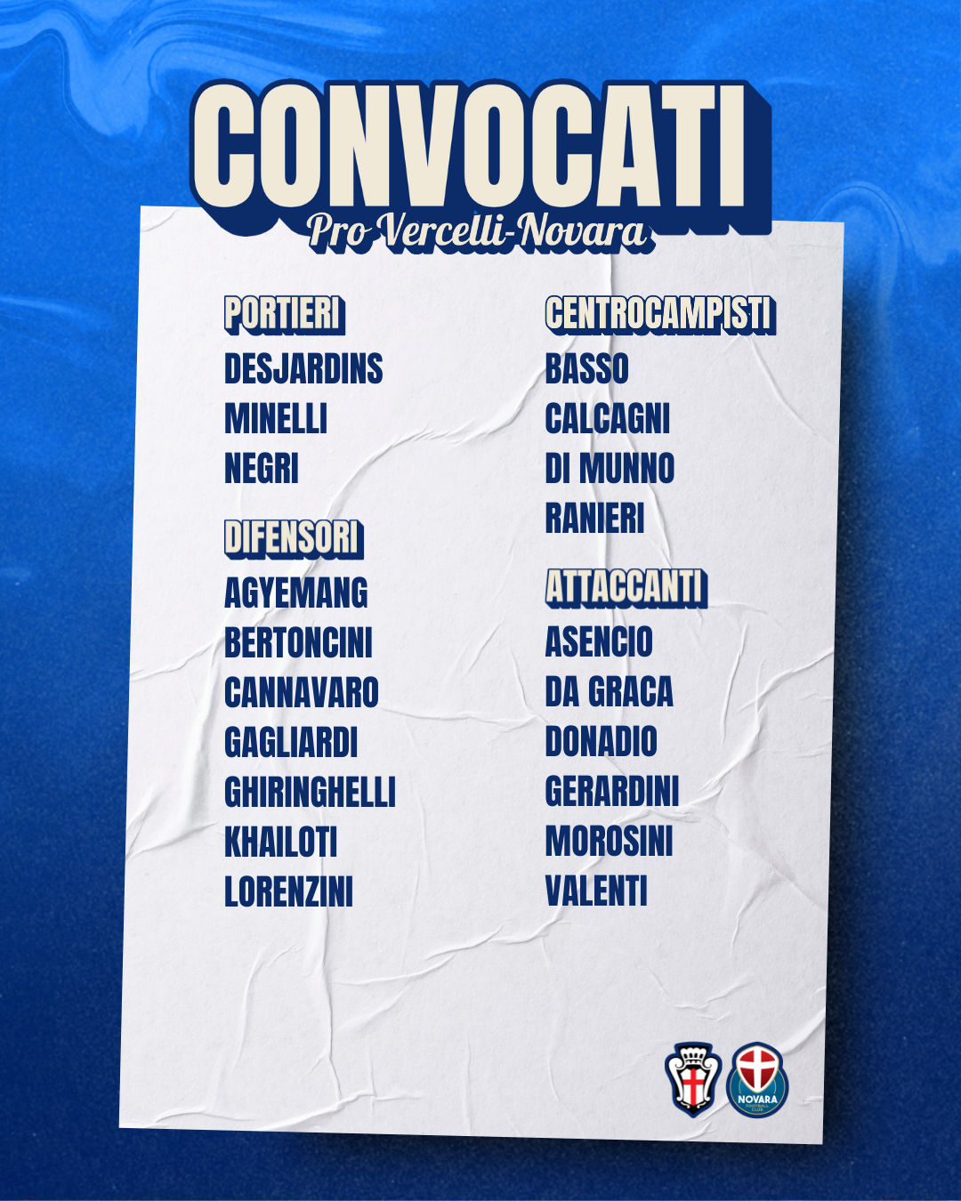Read more about the article Pro Vercelli-Novara: i convocati azzurri