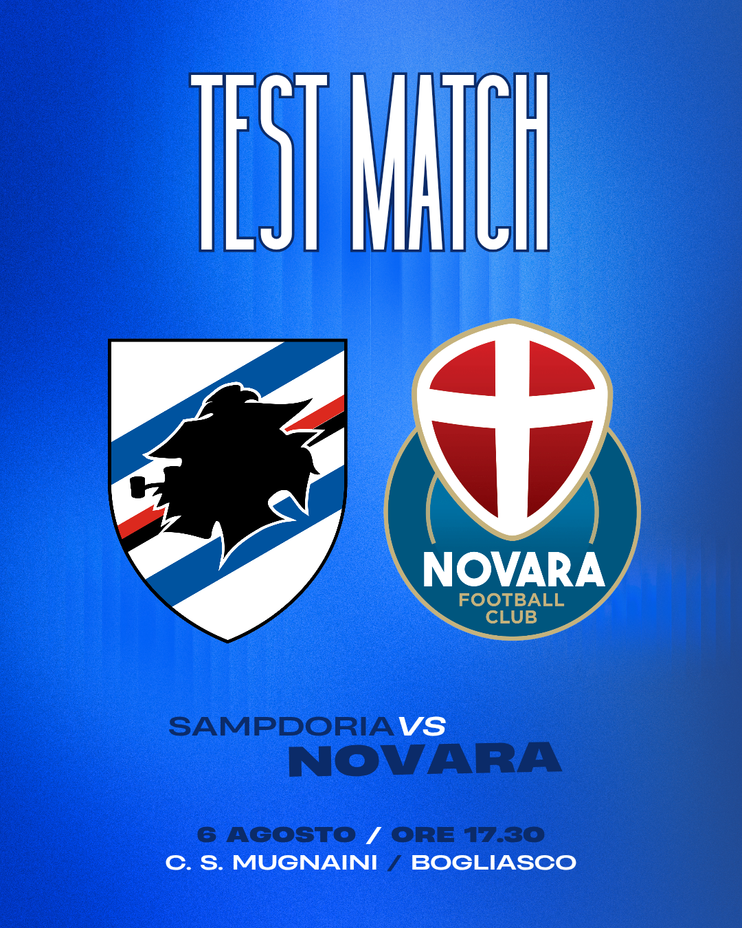 Read more about the article Mercoledì 6 agosto si gioca Sampdoria-Novara